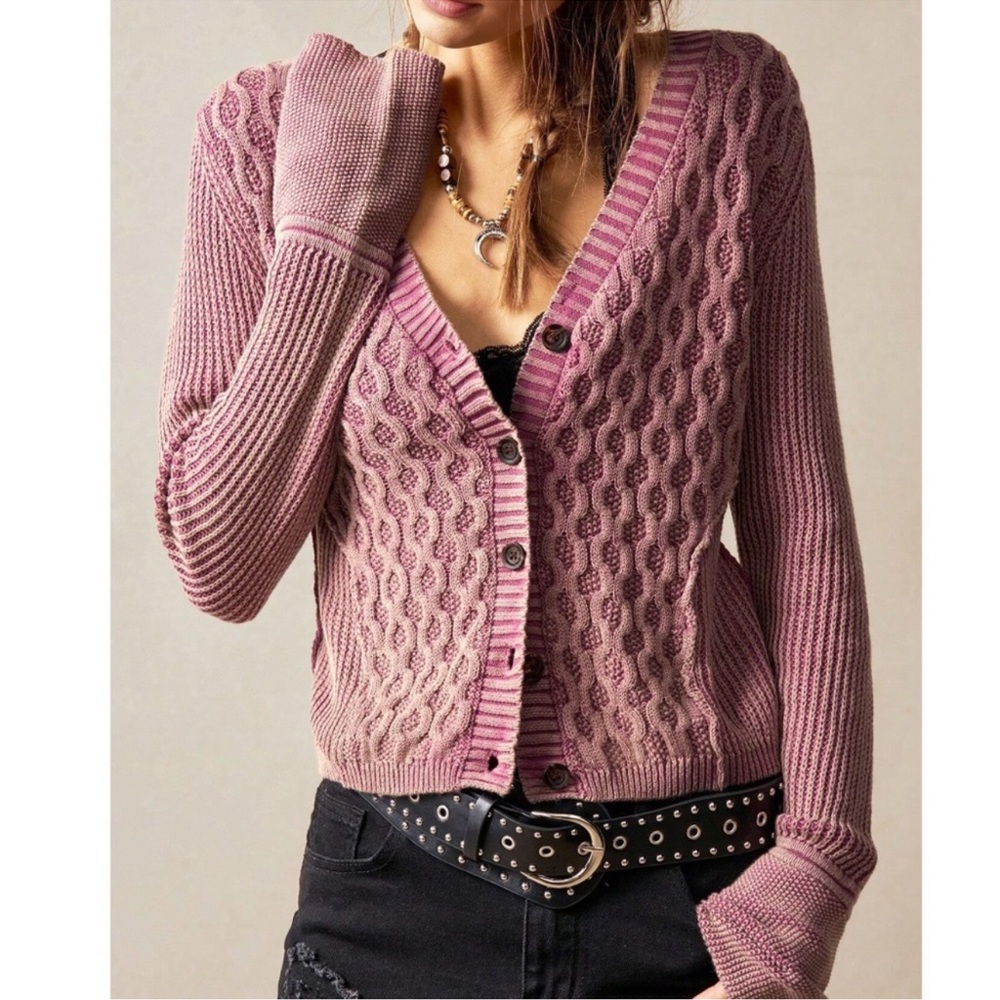 Textured Fitted Button Down Cotton Long Sleeve Cardigan S M L